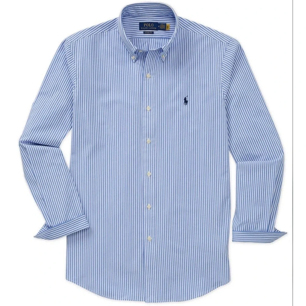 NWT Polo Ralph Lauren Men Classic Button Down Oxford Poplin Shirt Pinstripe 2XLT